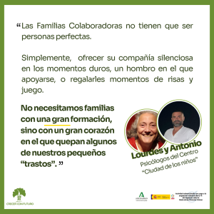 Cartel testimonio psicólogos sobre el programa de Familias Colaboradoras